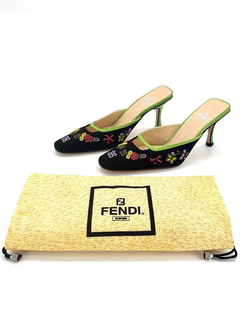 Fendi Vintage Floral Beaded Embellished Slip On Mules Pumps 6 - Picture 2 of 10